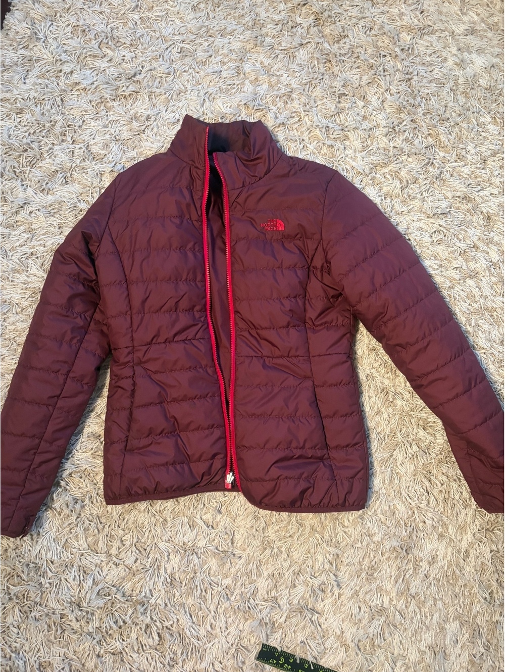The North Face Women's Burgundy Puffer Jacket with Pink Accr